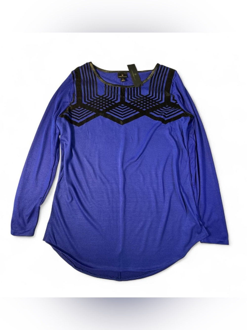 Worthington Women's Large Purple Geometric Embellished Long Sleeve Top Blouse
